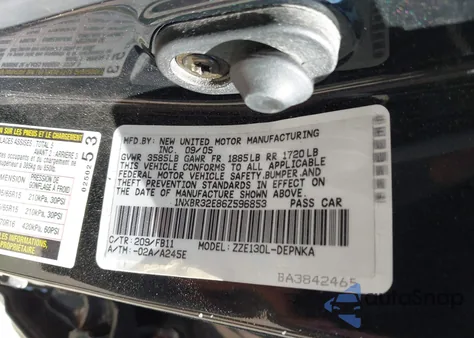 2006 Toyota Corolla Le из США, поврежденный, VIN 1NXBR32E86Z596853